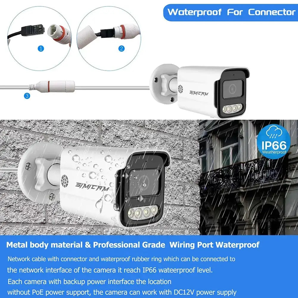 Simples Market CCTV PoE IP outdoor security camera with IP66 waterproof metal body, 2-way audio, color night vision
