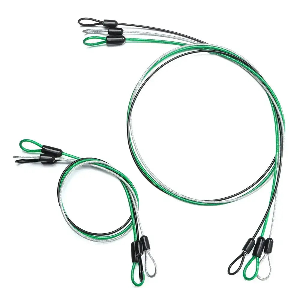 Simples Market bicycle cable lock set; three green and silver steel cables with loop ends