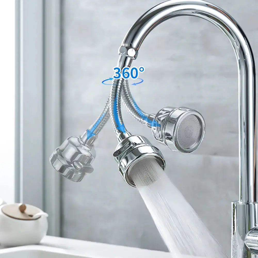 Faucet adapter by Simples Market, chrome with 360° rotation and flexible hoses