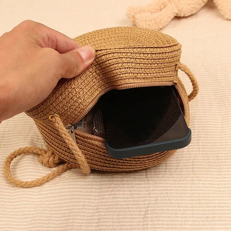 Summer Round Straw Bag for Women Handmade Woven Shoulder Bag Travel Rattan Beach Crossbody Bag