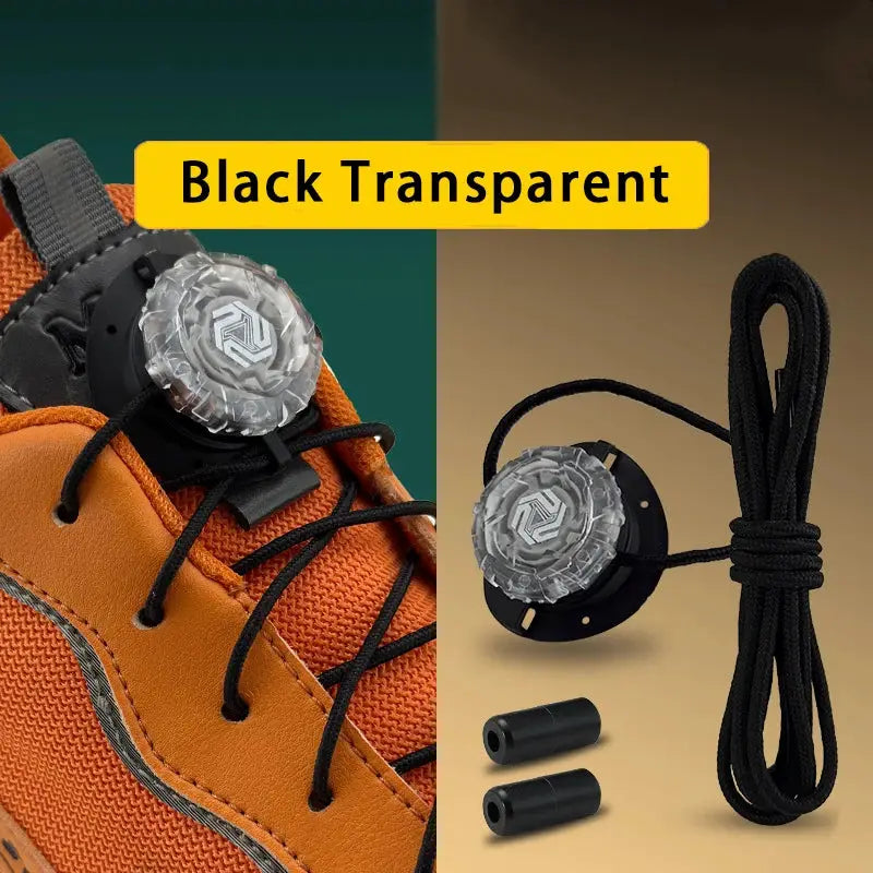 Automatic shoelace system for sneakers; black transparent dial, black laces, 1 pair