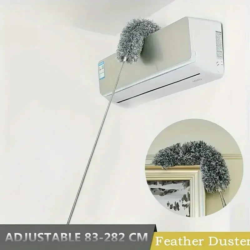 Simples Market extendable feather duster with long metal handle and gray fluffy head (83–282 cm)