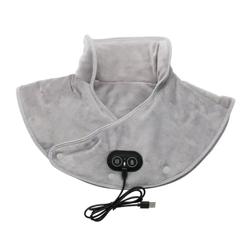 Gray electric heating shoulder neck pad cervical wrap with USB power cord and compact control panel