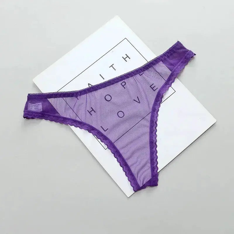 LaceLux Transparent Lace See Through Thong Panties With Breathable Mesh Crotch And Seamless Low Rise
