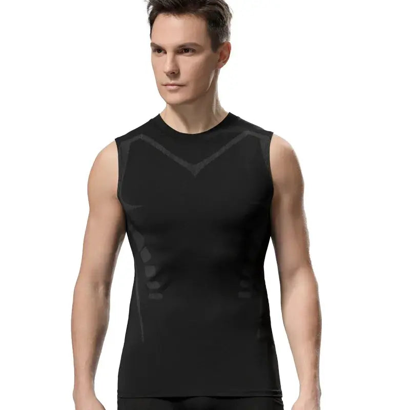 Men's compression tank top, black sleeveless quick-dry gym shirt by Simples Market