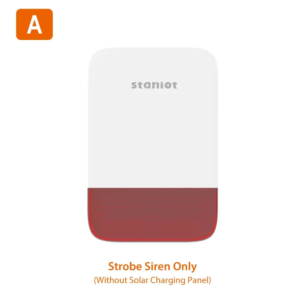Staniot wireless strobe siren, white with red base, 120dB indoor/outdoor waterproof.
