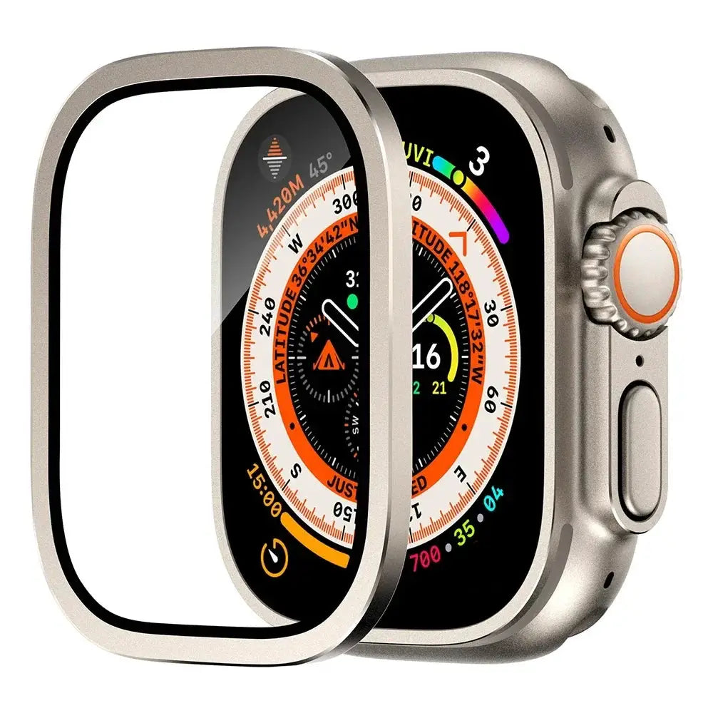 Aluminium Alloy Case+Tempered Glass for Apple Watch Ultra 2 49mm Anti-Scratch Screen Protector for iWatch Ultra 49mm Cover Film