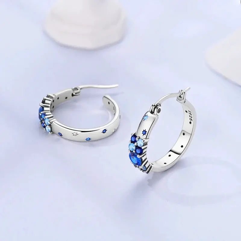 Original 925 Sterling Silver Blue Zirconium Butterfly Hoop Earrings For Women Colored Fine Jewelry Party Earrings