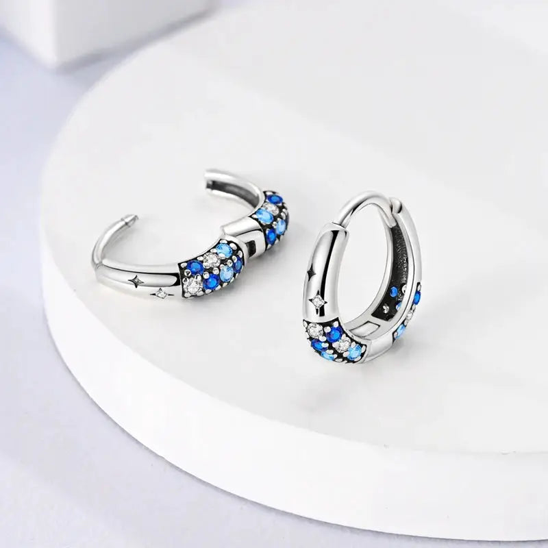 925 Sterling Silver Blue Zircon Butterfly Hoop Earrings for Women Fine Jewelry Gift