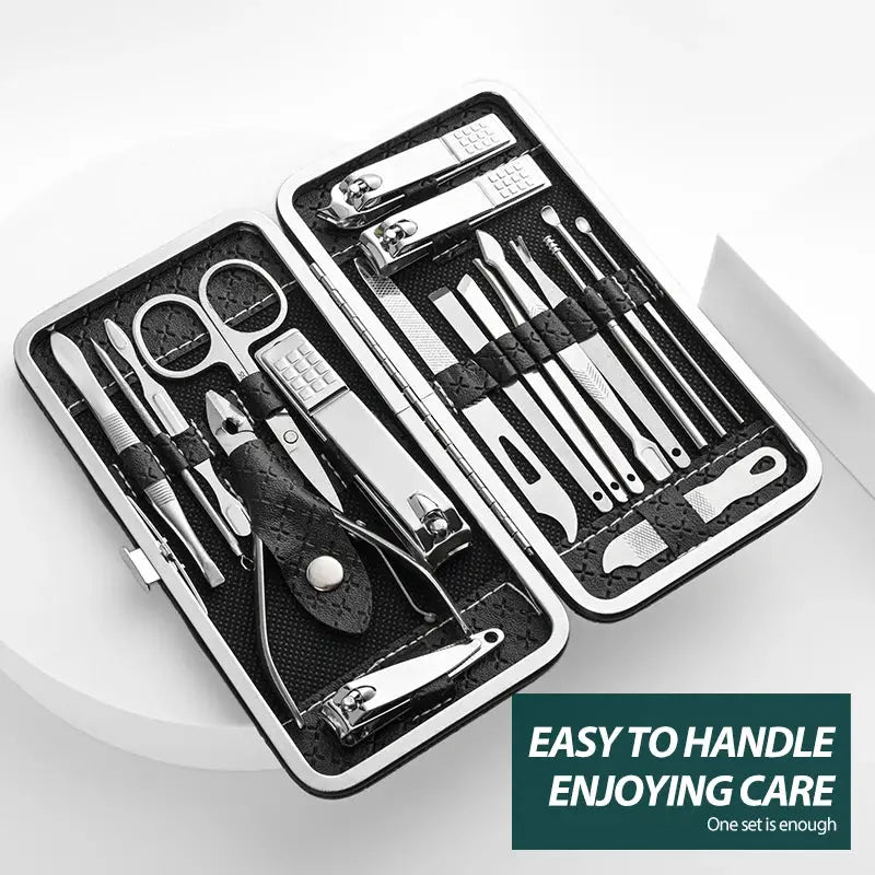 18 Piece Nail Clipper Set Manicure Pedicure Kit With Dead Skin Pliers Diagonal Clippers Eyebrow Clipper Leather Sleeve