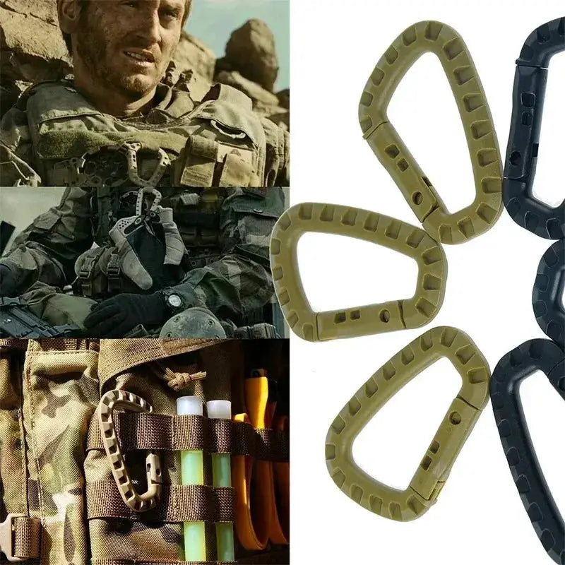 Simples Market military tactical carabiner clips, 1–10 pcs, olive green and black D‑ring buckles for backpacks