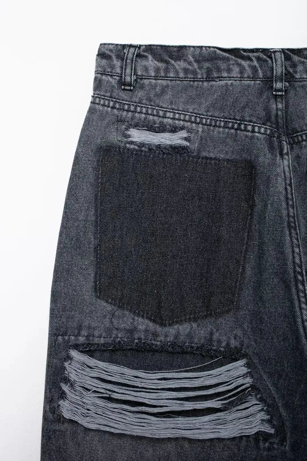 HH 2024 Womens Distressed Patchwork Denim Jeans High Waist Ripped