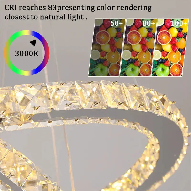 Modern crystal ring chandelier LED pendant ceiling lamp with remote dimming, chrome lustre by Simples Market