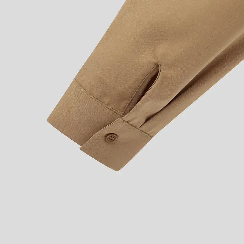 Tan long-sleeve shirt cuff with a button and inner slit detail, Simples Market