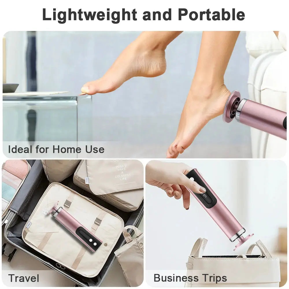 Pink electric foot callus remover with replacement sandpaper for home pedicure and travel