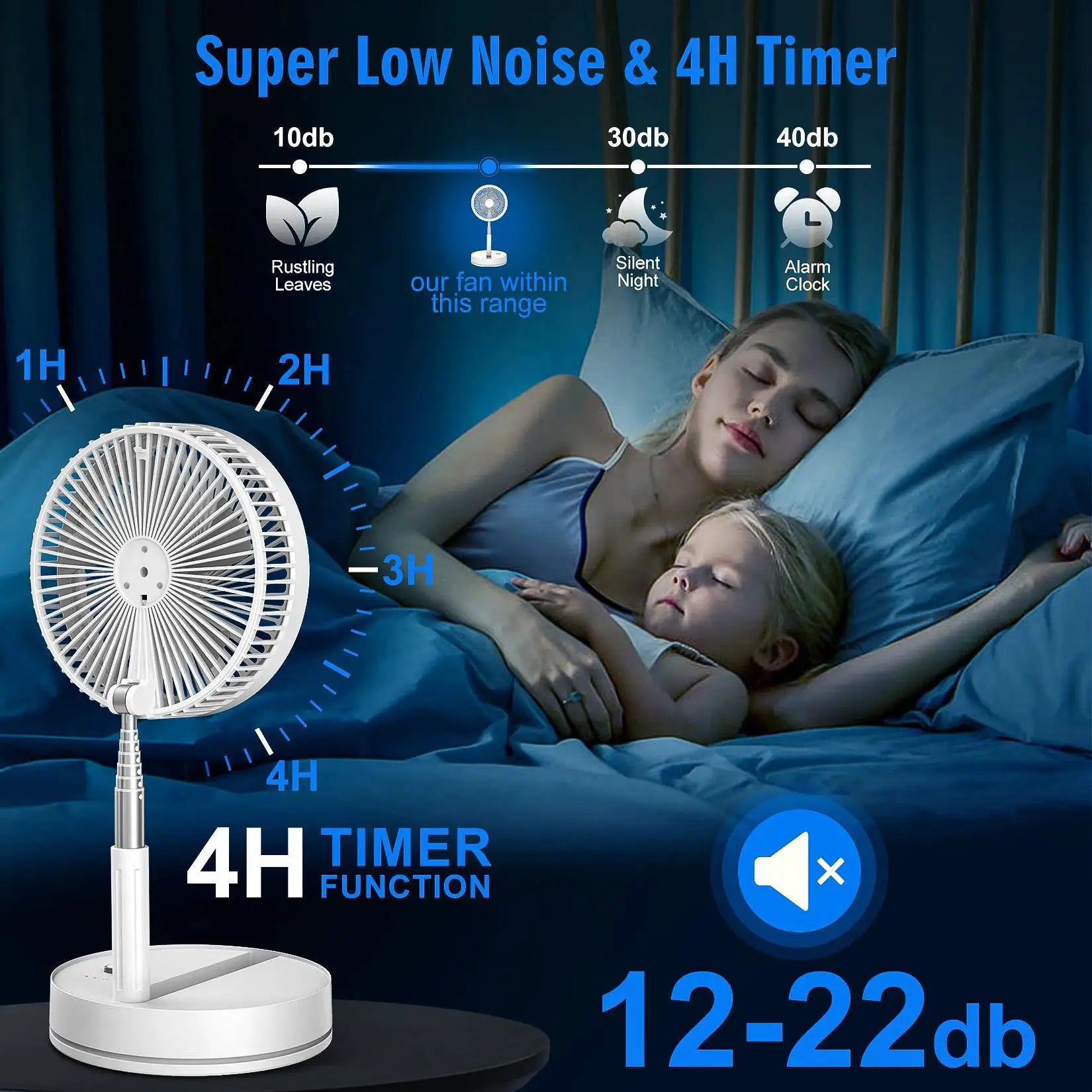 Portable fan by Simples Market; 7200mAh telescopic foldable, wireless USB rechargeable, adjustable height, low noise