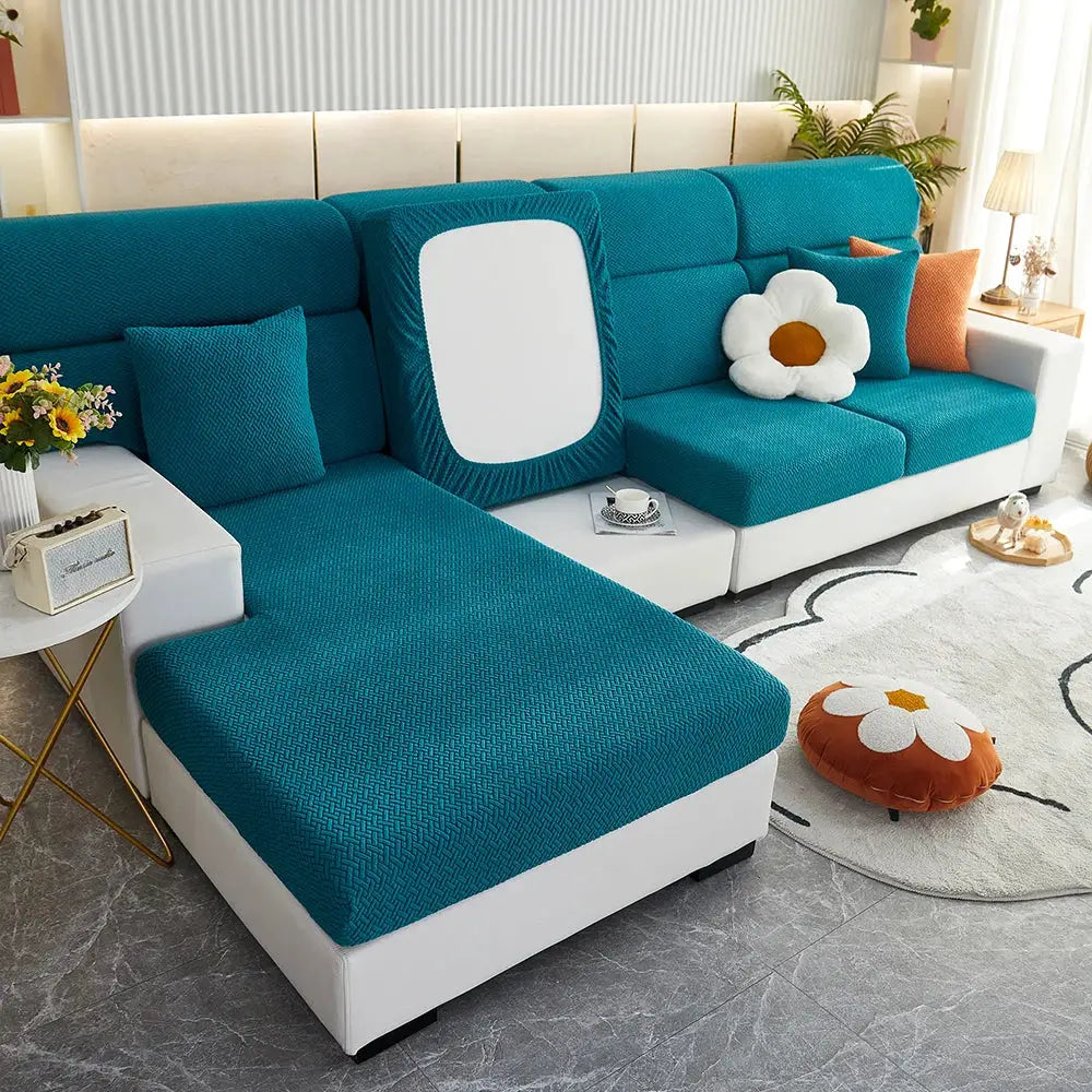 Jacquard Sofa Slipcover Twill Pattern Elastic Cover For L Shaped Sofas Loveseats Chairs Furniture Protector Living Room