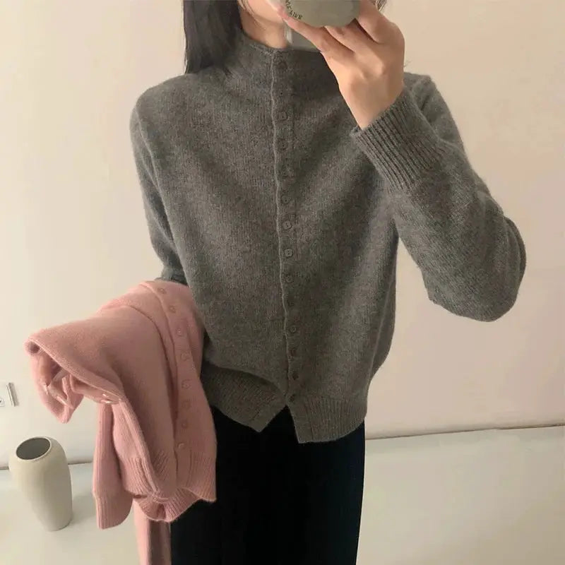 CozyWear Women's Standup Collar Cardigan Sweater Heavyweight Knit Single Breasted Autumn Outerwear