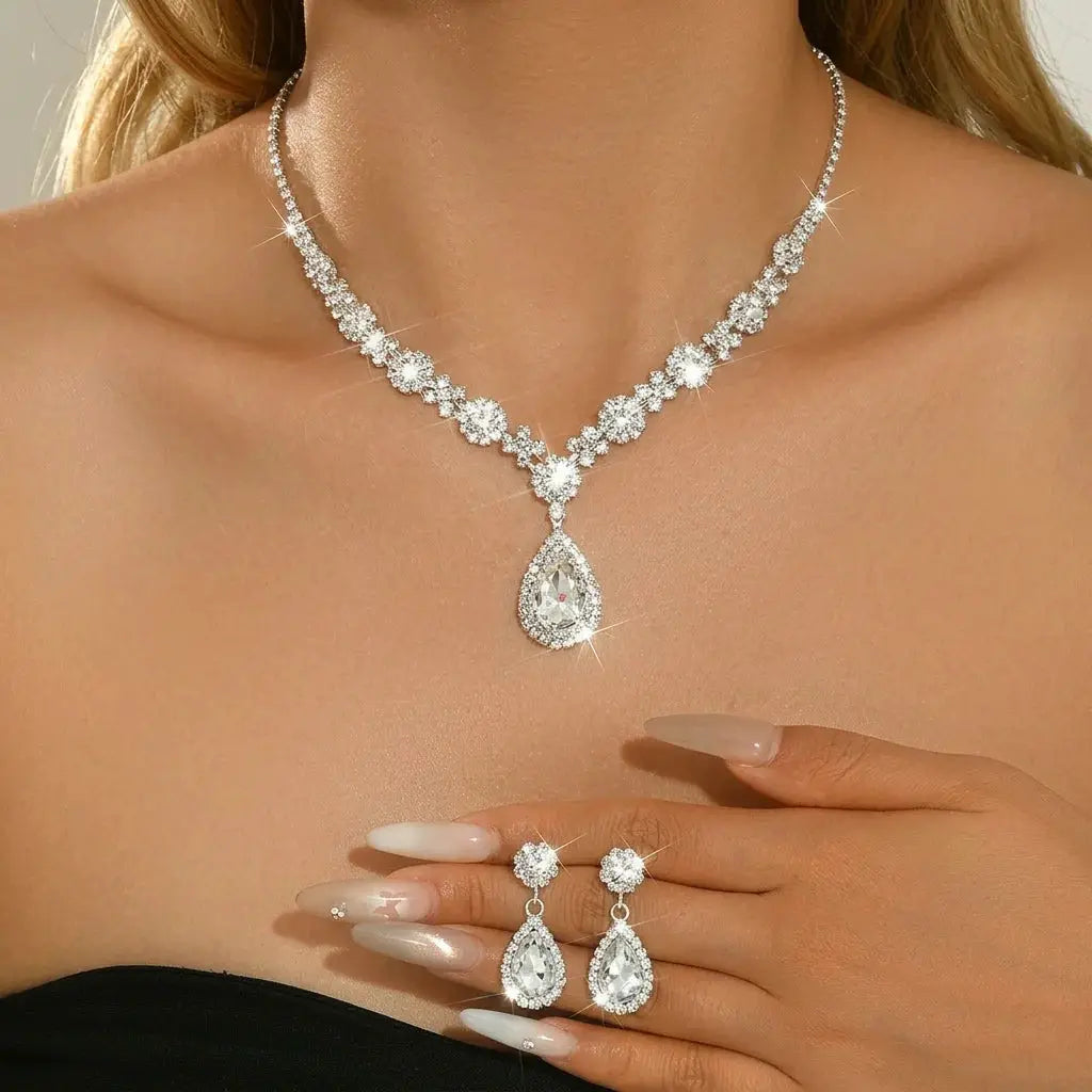 Water Droplet Necklace And Earrings Set Elegant Two Piece Jewelry Gift For Girlfriend And Best Friend Birthday Surprise