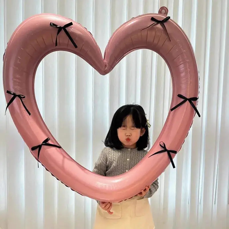 Happy Birthday Heart Photo Frame Balloon With Bowknot Stickers Photo Props For Party And Wedding Decoration