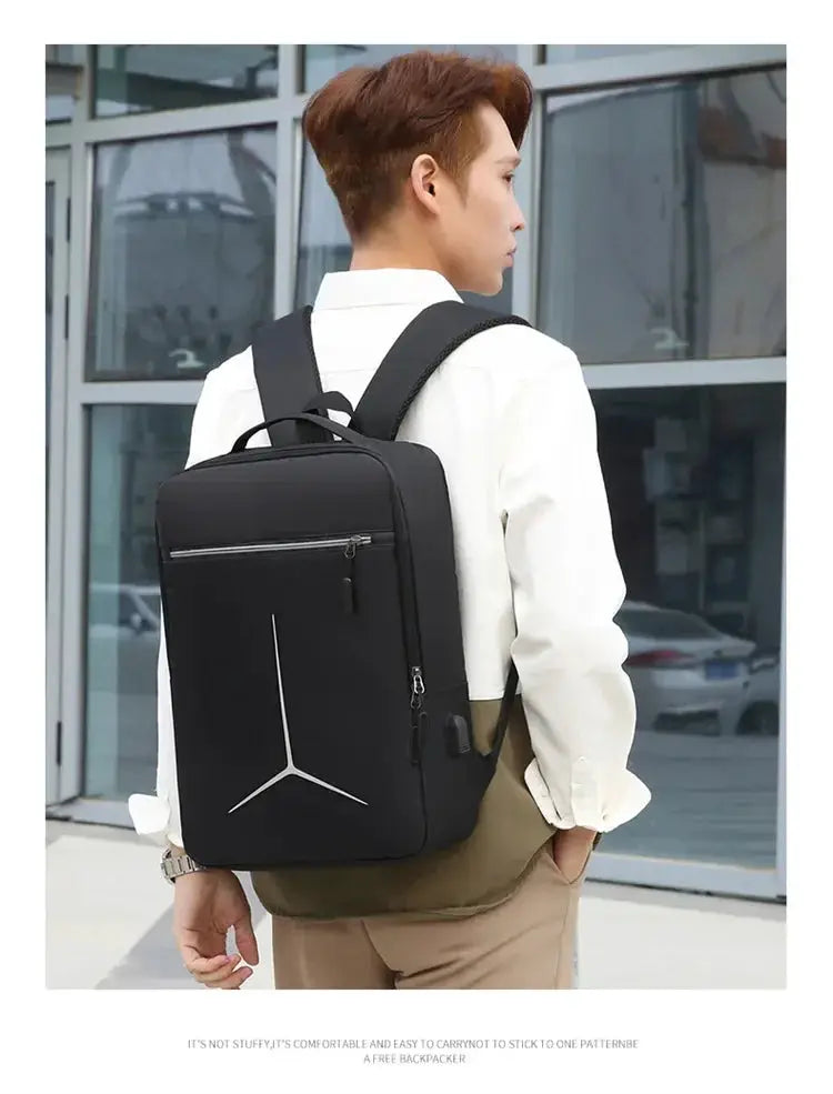 Backpack by Simples Market, black anti-theft laptop backpack with USB pocket, waterproof EVA shell