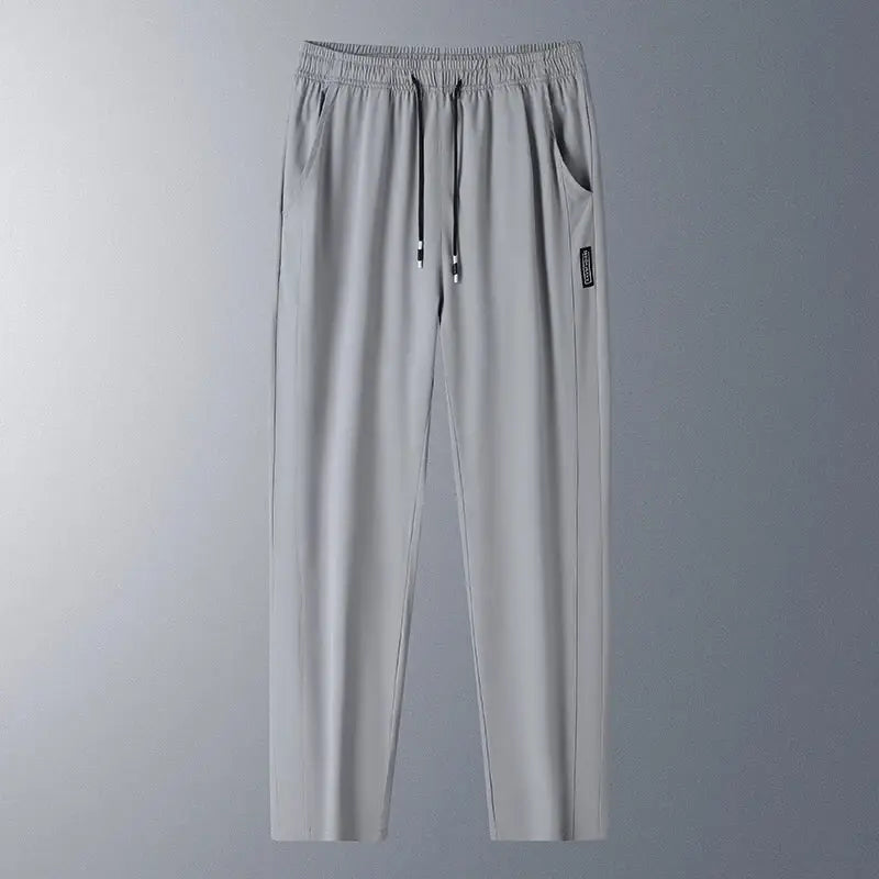 Simples Market light gray ice-silk running pants with drawstring, lightweight casual athletic joggers