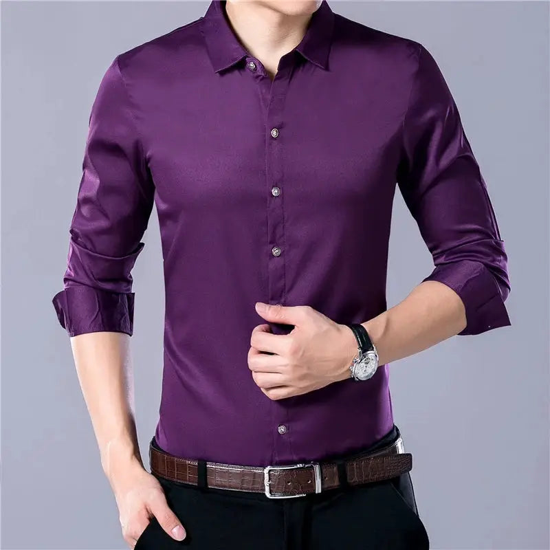 Men's purple long-sleeve shirt by Simples Market; solid color, button-down style.