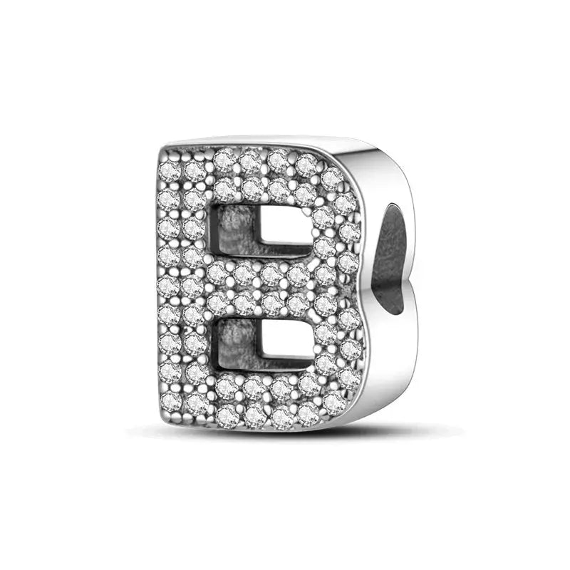 925 Sterling Silver Letter S Charm Beads Sparkling CZ Zircon Dangle for Original Bracelet DIY Jewelry for Women