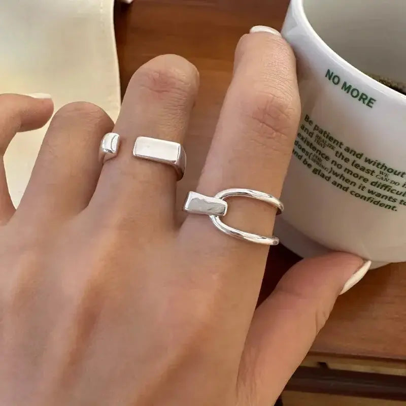 Ventfille 925 Sterling Silver Rings Fashion Hip Hop Vintage Couples Hollow Lines Punk Silver Party Adjustable Jewelry
