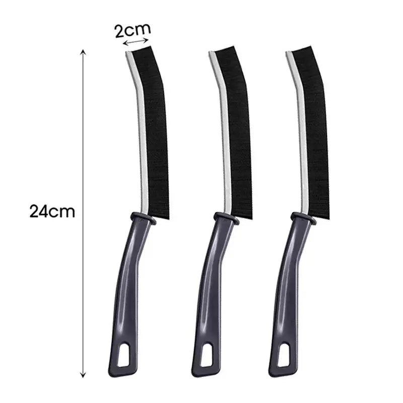 Grout cleaning brush set of 3, 24 cm curved hard-bristle brushes with grey handles, Simples Market