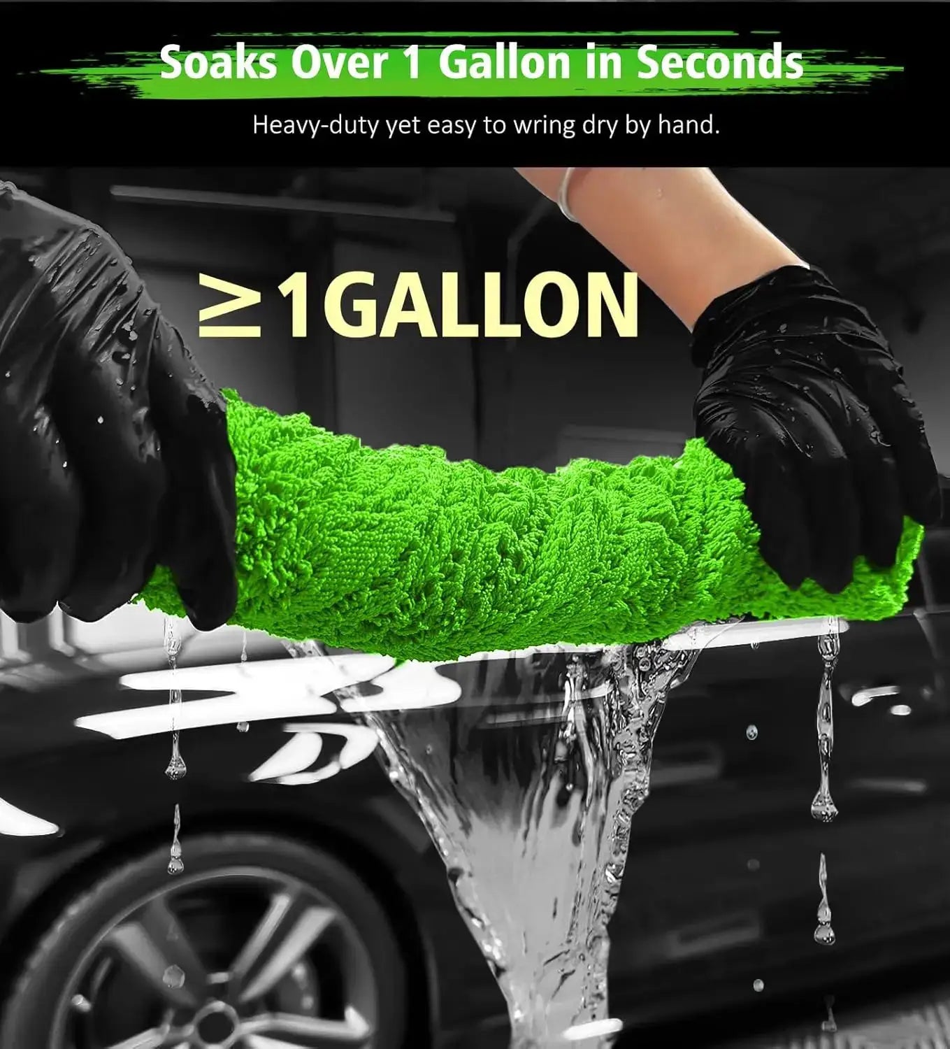 Car Drying Towel by Simples Market; green, double-sided microfiber for scratch-free car detailing
