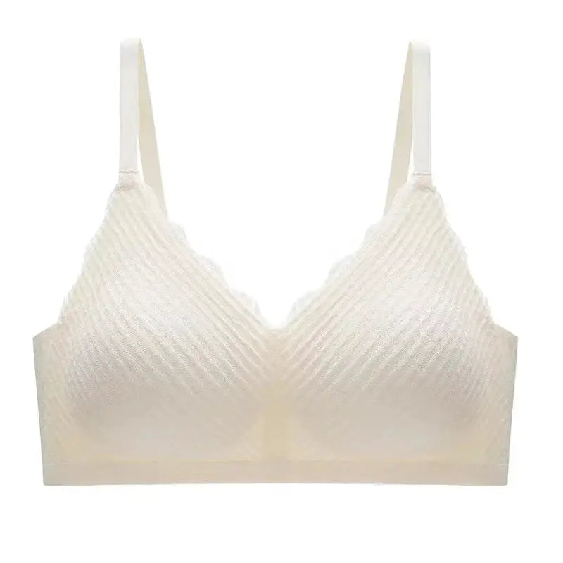 Women's seamless lace bra bralette in ivory with scalloped cups and wide elastic band