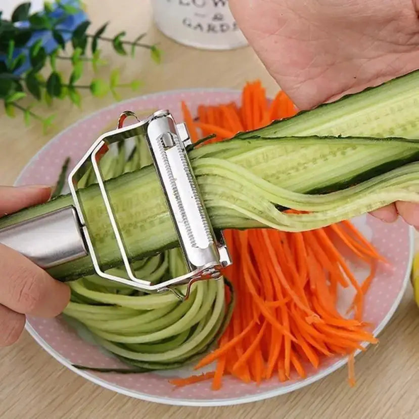 ChefMaster 2 In 1 Stainless Steel Peeler And Grater With Julienne Slicer For Quick Vegetable And Fruit Prep