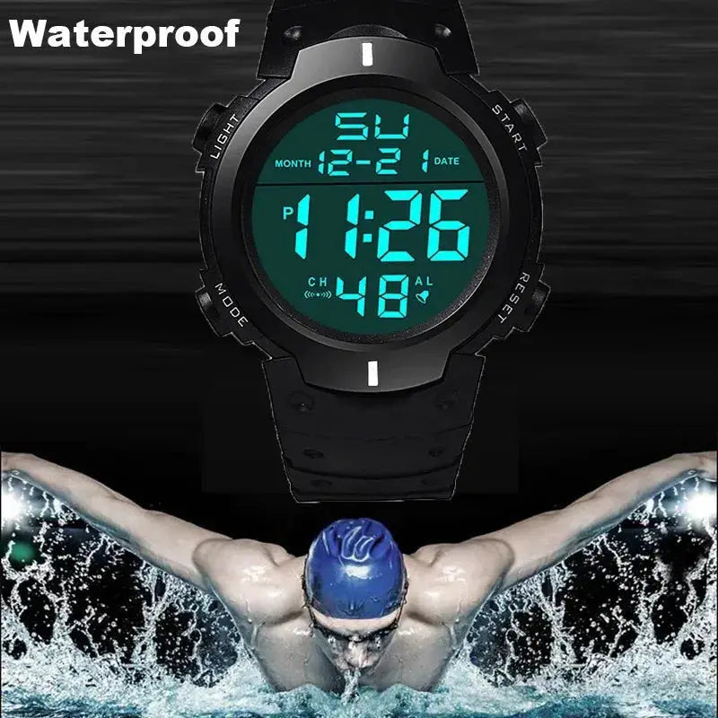 Mens Sport LED Digital Watch Multi Functional Rubber Fitness Tracker For Athletes Timekeeping Clock