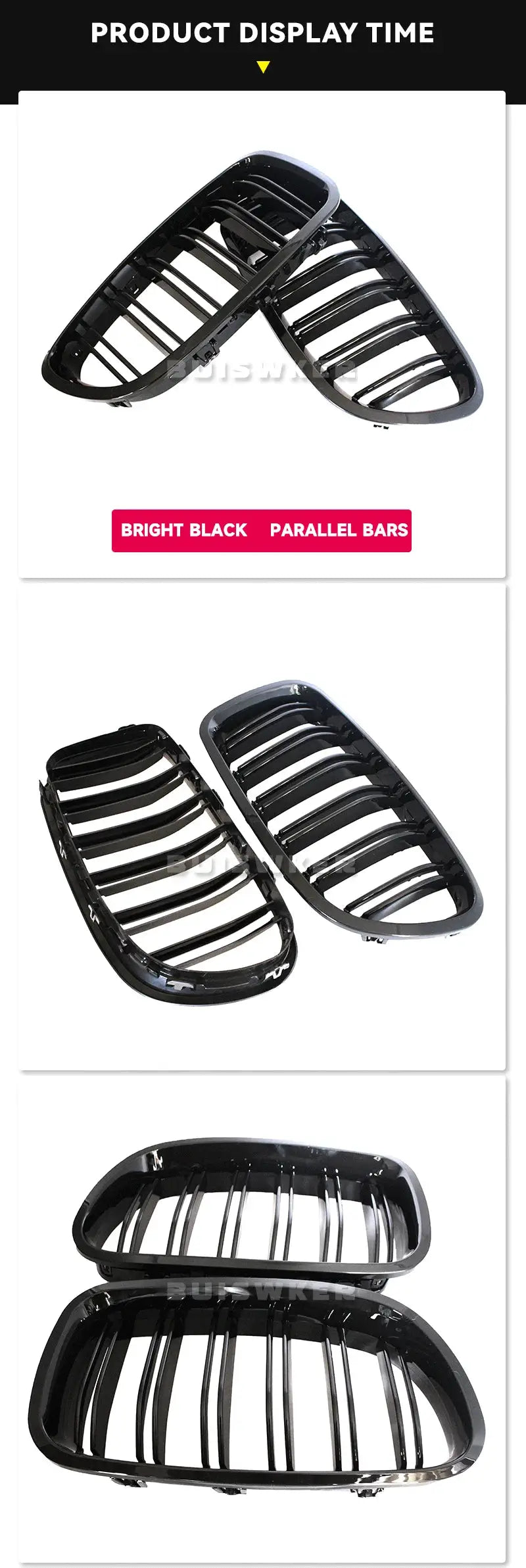 BMW kidney grill pair, gloss black dual-slat, Simples Market replacement part for 5 Series F10/F11/F18 (2010–2017)