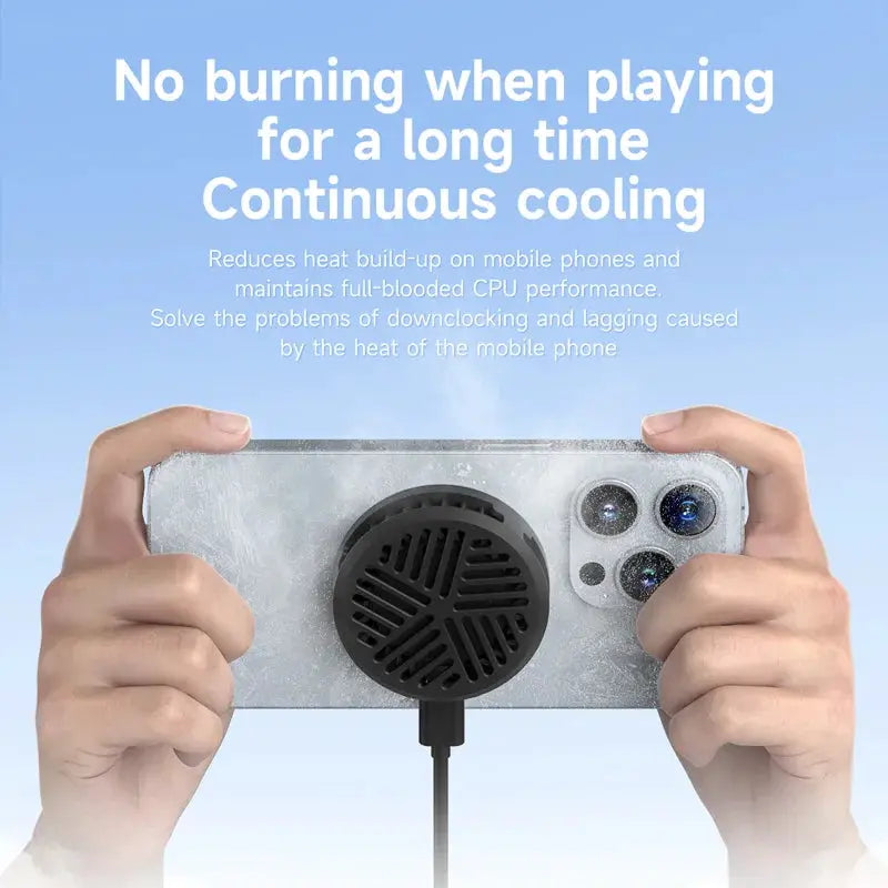 Hagibis magnetic phone cooler by Simples Market; black cooling fan mounted on smartphone for gaming and streaming.