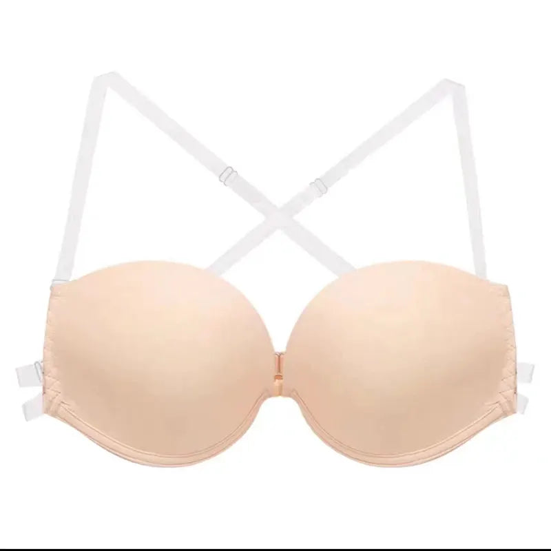 Simples Market backless nude push-up bra with front closure and transparent multiway straps
