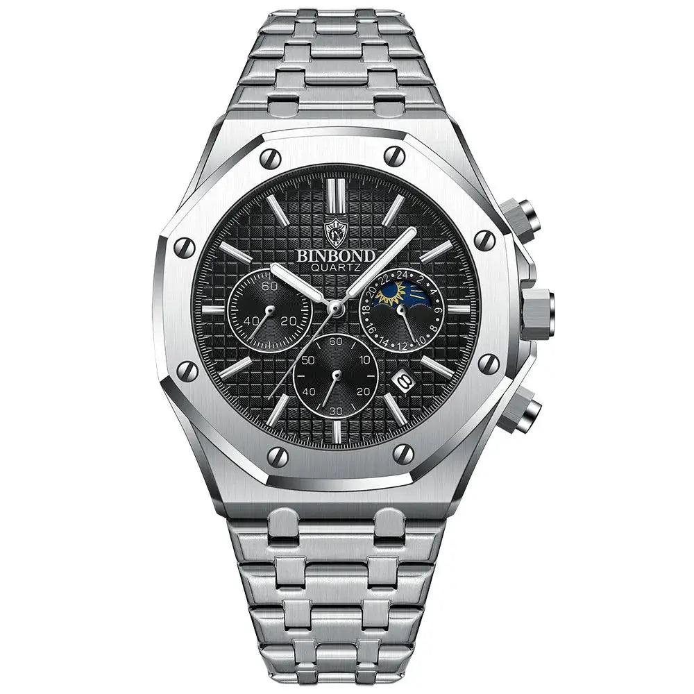Mens Luxury Quartz Wristwatch With Stainless Steel Band Waterproof Luminous Hands Date For Professional Business Attire