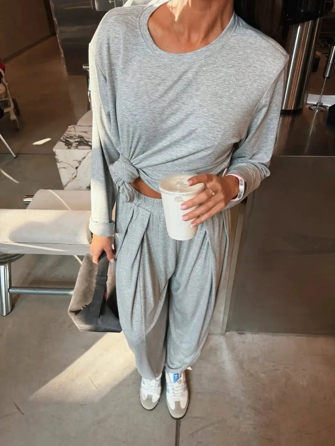 Hirsionsan Modal Soft Loose Set Women Long Sleeve Top High Waist Pants