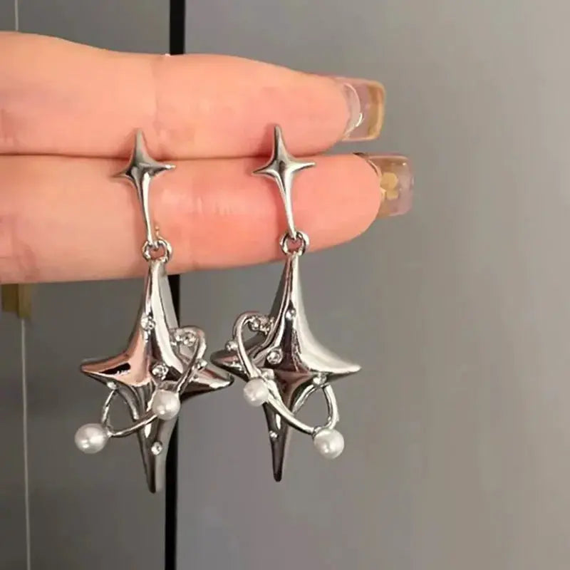 Y2K Irregular Liquid Earrings for Women Silver Geometric Clip Earrings Hip Hop Punk Fashion 2024 Trendy Party Jewelry