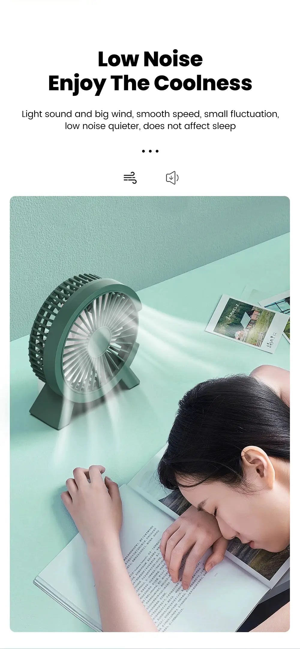 Mini USB rechargeable table fan in teal, Simples Market portable desk fan