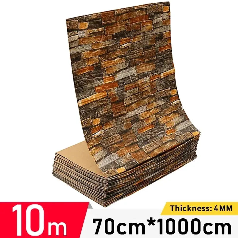 Retro Brick Wall Decor Self Adhesive 3D Brick Pattern Wall Sticker Roll PE Foam Wallpaper For Quick Room Update