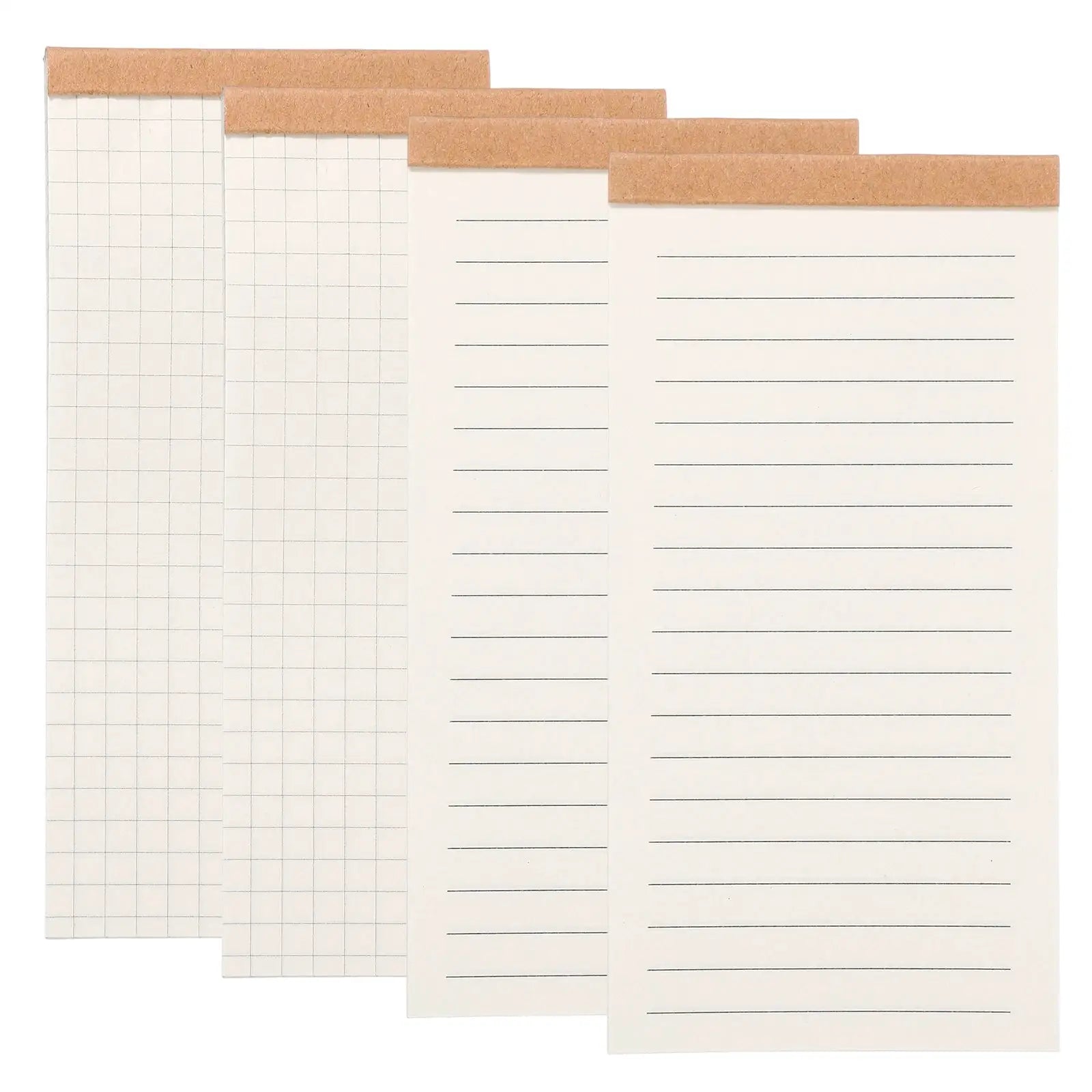 Field notes small notepads by Simples Market, 4-pack, cork-bound, 50 sheets each with grid and ruled pages.