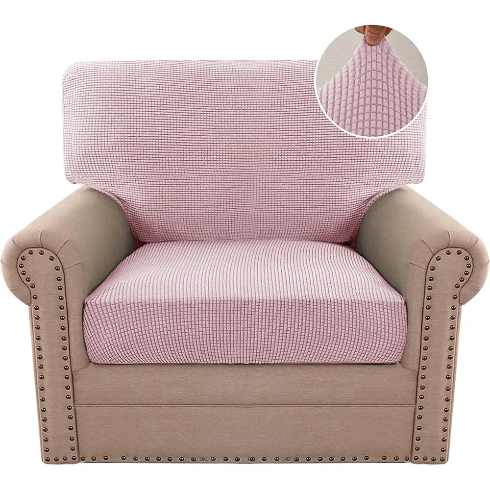Sofa cover pink jacquard polar fleece stretch by Simples Market for beige armchair