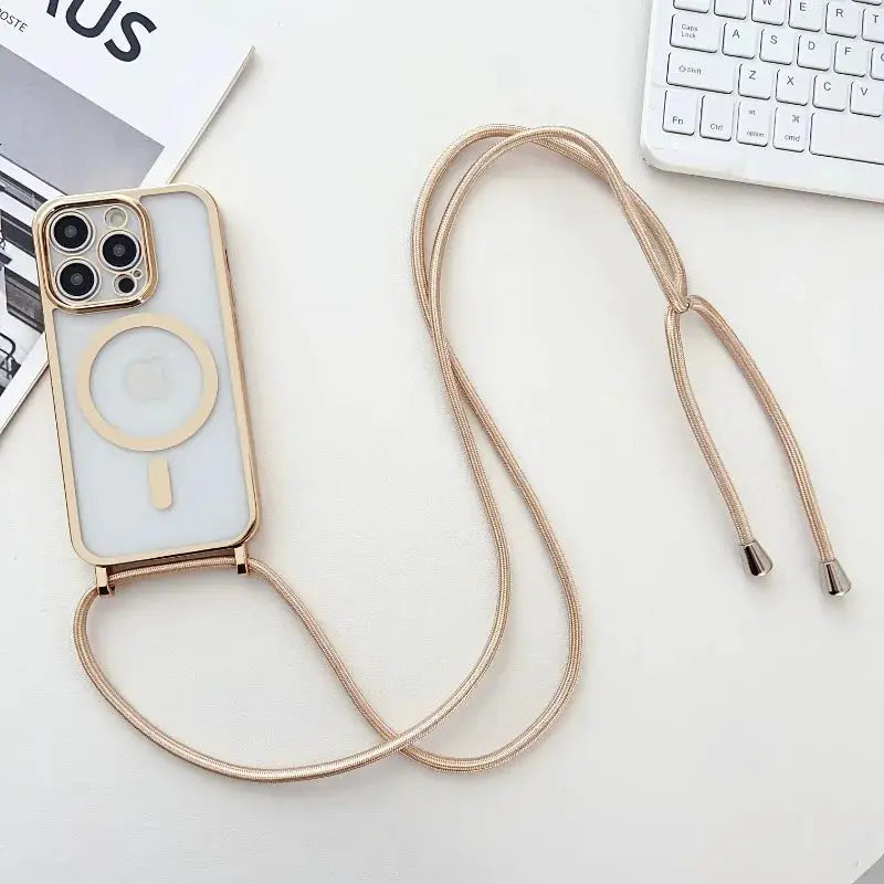 Simples Market crossbody rose-gold plated iPhone case with lanyard, MagSafe compatible