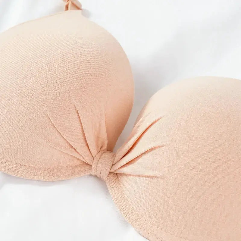 Women's nude cotton gathered bra with center knot and underwire, Simples Market