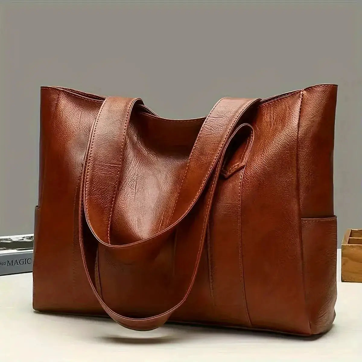 EcoVibe Vintage Large Capacity Tote Bag Premium Vegan PU Leather For Daily Commute And Weekend Trips