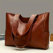 EcoVibe Vintage Large Capacity Tote Bag Premium Vegan PU Leather For Daily Commute And Weekend Trips