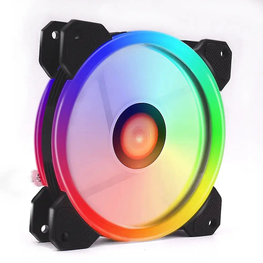 RGB 120mm computer case fan with LED ring, black frame for CPU cooling