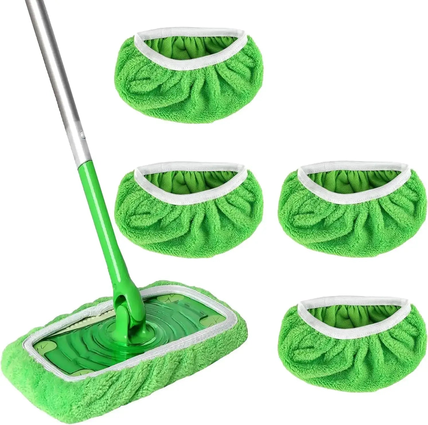 Mop pads set by Simples Market: green microfiber reusable replacement cloths for wet/dry cleaning (4-pack)